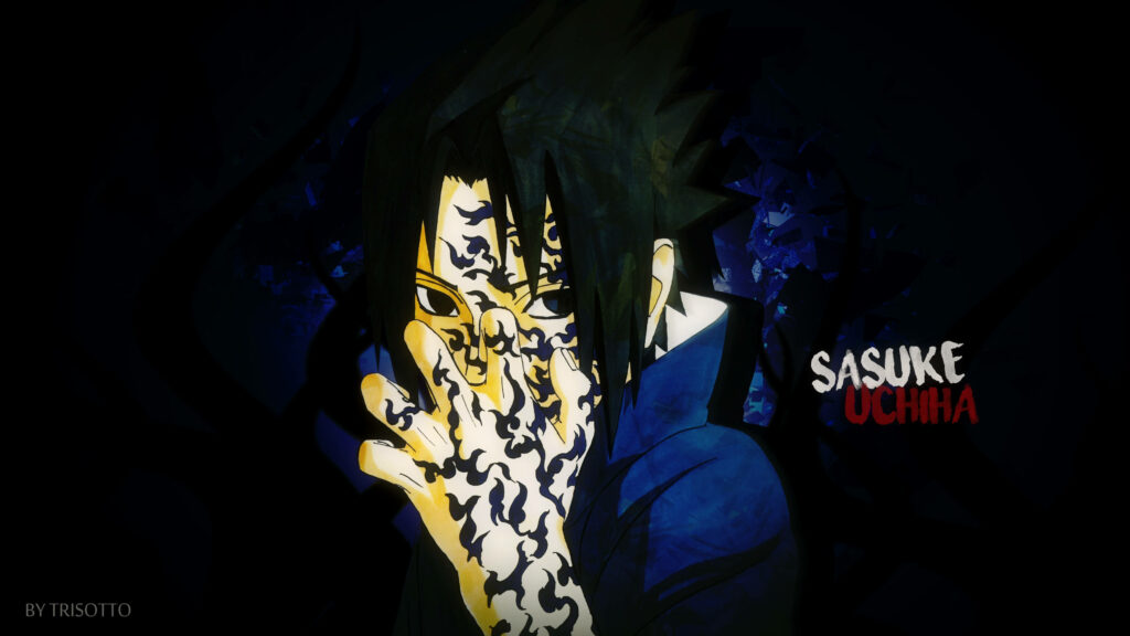 A 4k Digital Illustration of Sasuke and His Cursed Seal in Dark Background Wallpaper