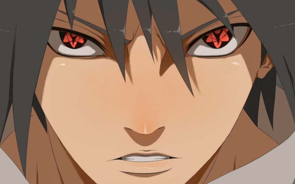 Sasuke Uchiha's Piercing Crimson Eyes: Mangekyo Sharingan Eterno Unleashed! Wallpaper