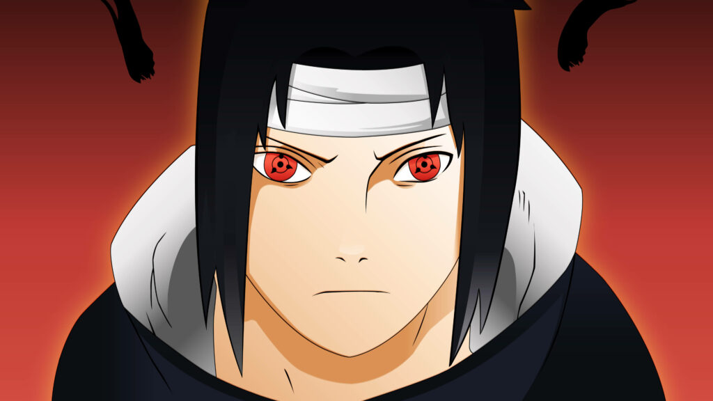 Fiery Sasuke: Stunning 4k Wallpaper of the Red-Eyed Ninja on an All-Red Background