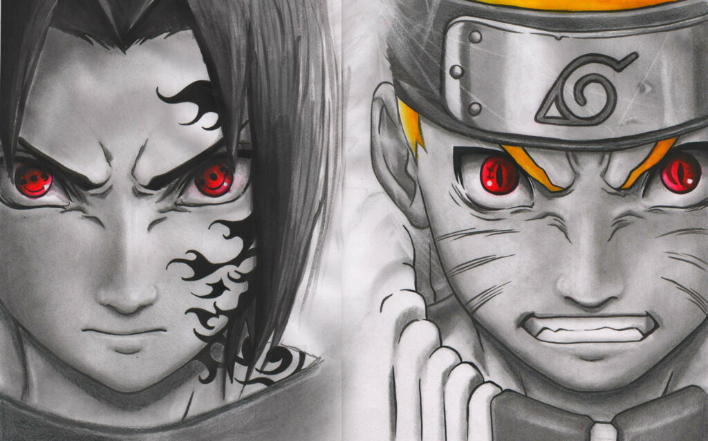 Uchiha Sasuke's Sharingan Sketch: A Ninja's Journey in 4K Wallpaper Anime Art