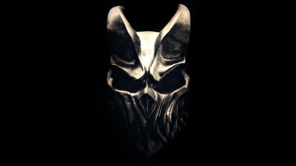 Satanic Misery: Alex Terrible's Gray Skull Logo Masked in Black Background HD Wallpaper