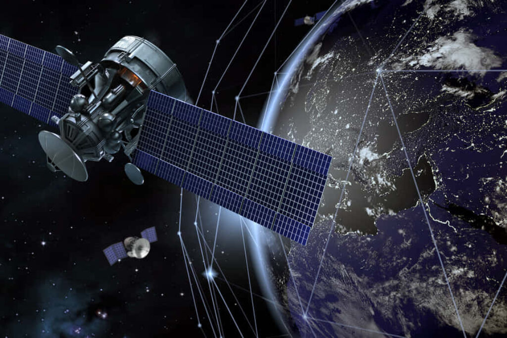 Advanced Tech: Satellite Orbiting Earth - Wallpaper Background