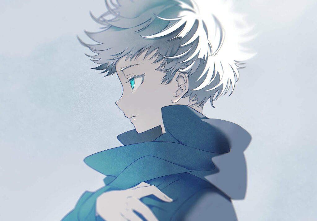 Jujutsu Kaisen's Mysterious Prodigy: Satoru Gojo with Piercing Blue Eyes Wallpaper