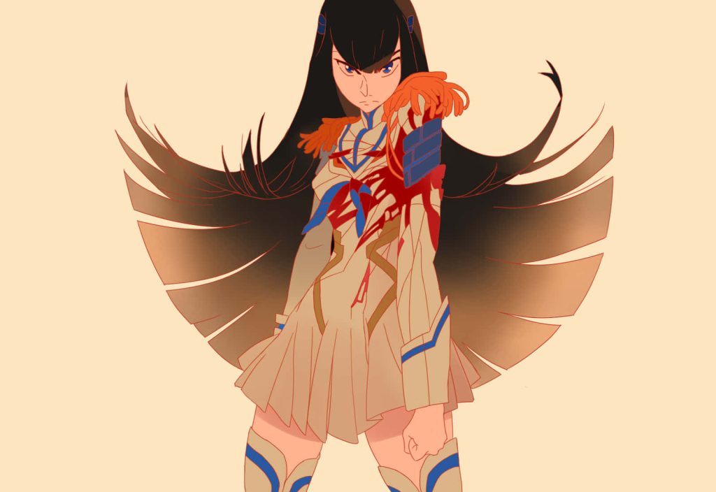 Satsuki Kiryuin Kill la Kill digital art dynamic pose intense gaze white uniform wallpaper