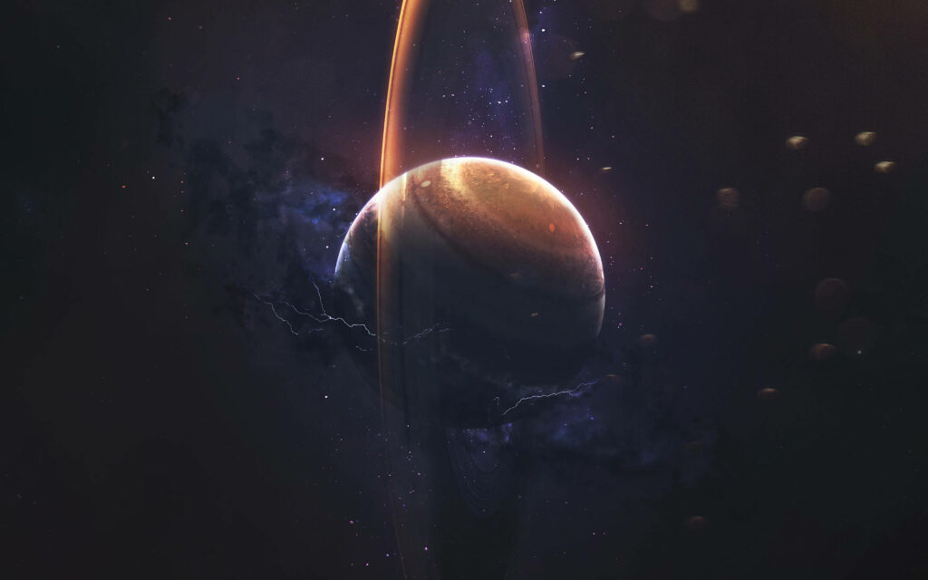 Majestic Saturn: A 4k Upright View Amidst a Black Galaxial Backdrop Wallpaper