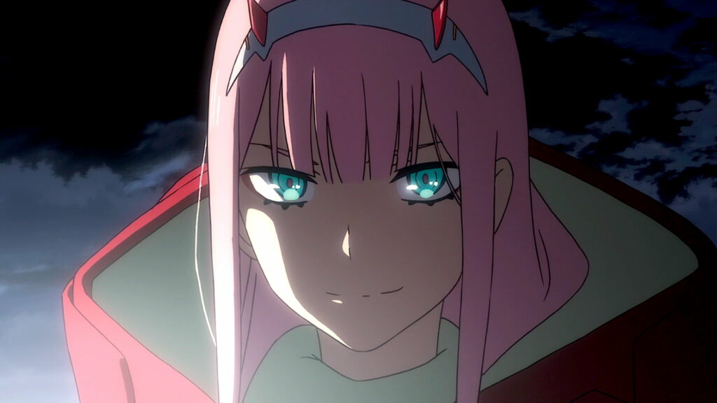 Zero Two and Hiro: Embracing Darkness in Darling In The FranXX Wallpaper