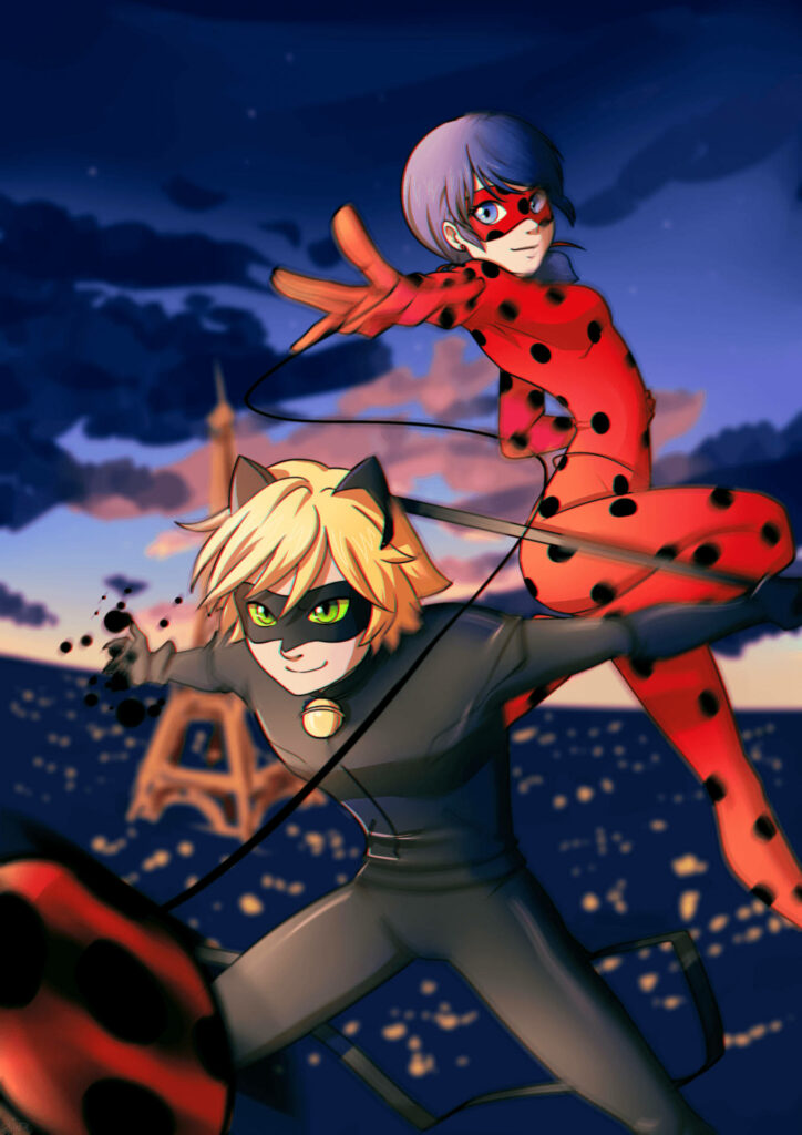 Dynamic Duo: Miraculous Ladybug and Cat Noir in Action! Wallpaper