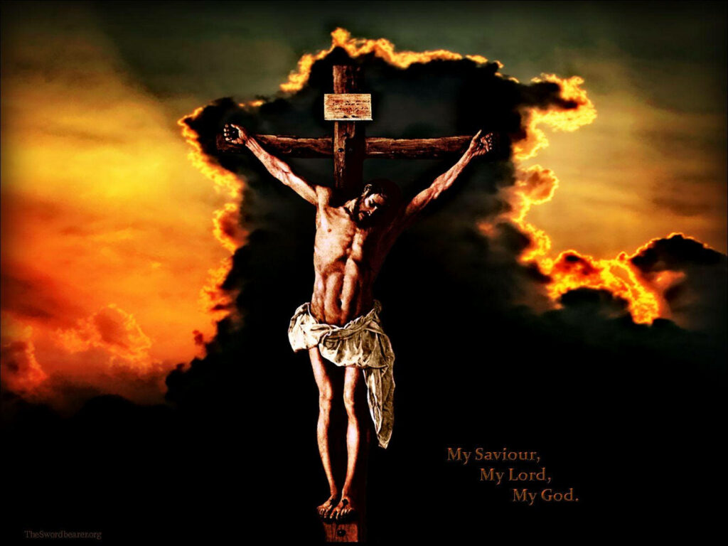 Divine Redemption: The Crucifixion of Jesus Christ - Heavenly Laptop Wallpaper