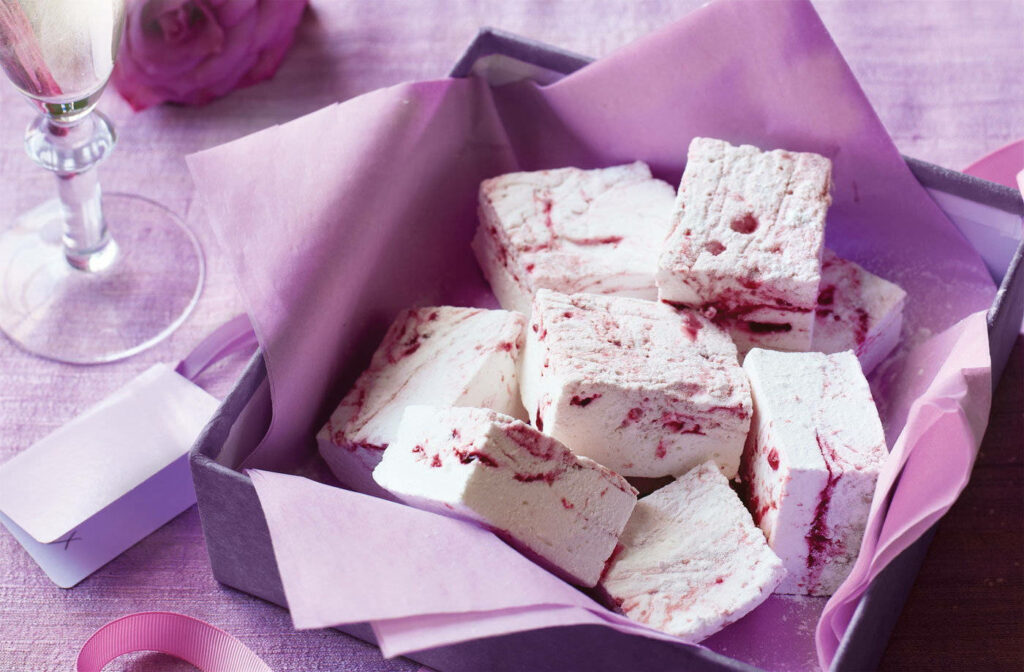 Luscious Raspberry-Rose Marshmallows: Indulgence Set in Lavish Purple Ambiance! Wallpaper