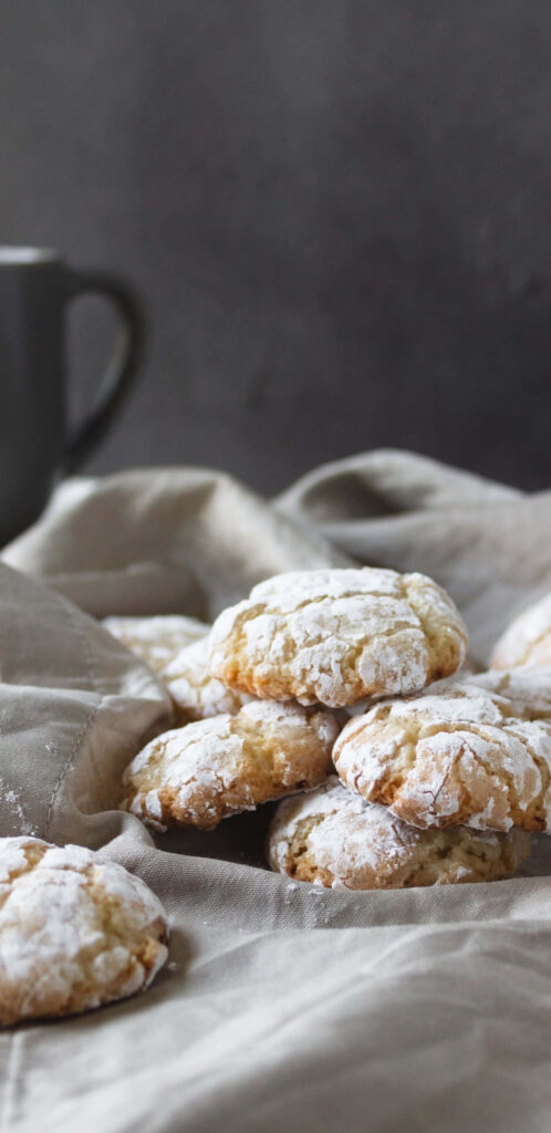 Deliciously Cozy: Indulging in Homemade Ricciarelli Cookies on a Fresh White Canvas Wallpaper