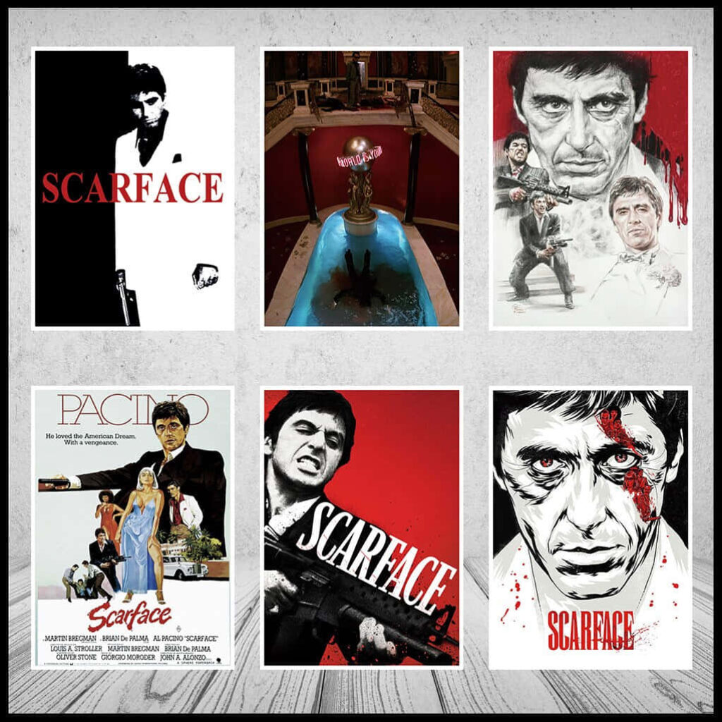 Scarface wallpaper collection featuring Tony Montana intense poses iconic movie poster background