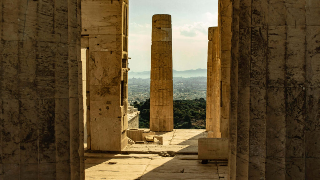 Stunning Acropolis Wallpaper: Ancient Pillar & Scenic Greek Landscape