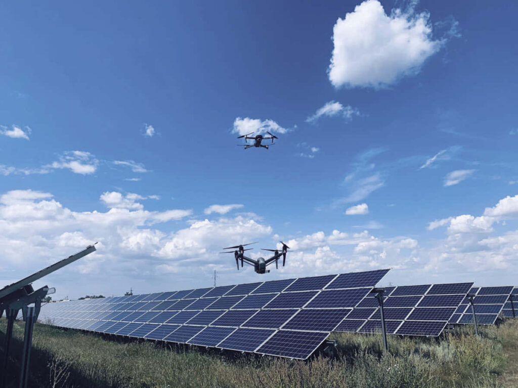 Stunning Drone View Over Solar Panels | Bright Sky Wallpaper