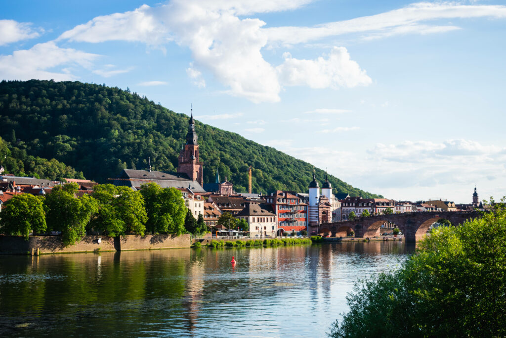 Scenic Heidelberg Town: Historic Architecture & Neckar River Wallpaper