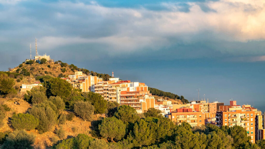 Hillside Neighborhood with Trees & Modern Buildings - Scenic Wallpaper