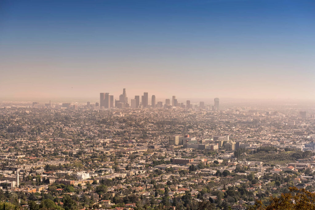 Stunning Los Angeles Skyline Wallpaper: Hazy Urban Landscape View