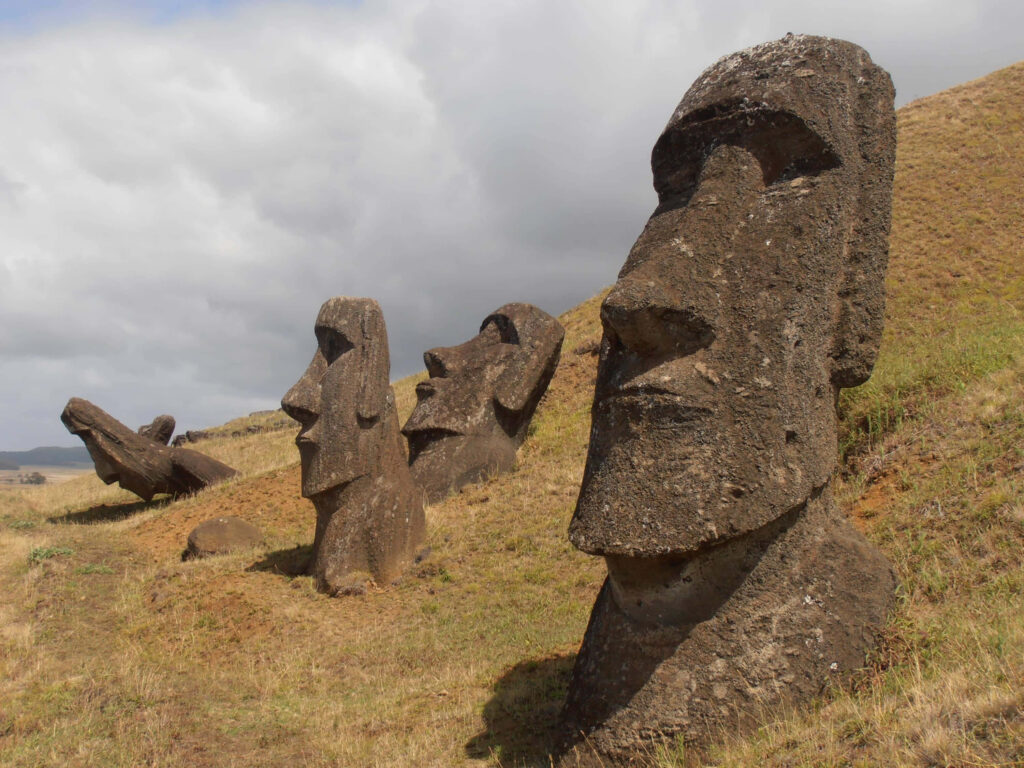 Scenic Wallpaper: Moai Heads at Rano Raraku, Easter Island Background