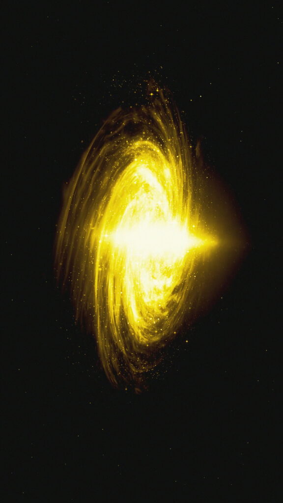 Exploring the Enigmatic Cosmos: A Captivating HD Phone Wallpaper featuring a Distant Yellow Galaxy in a Nebula Cloud