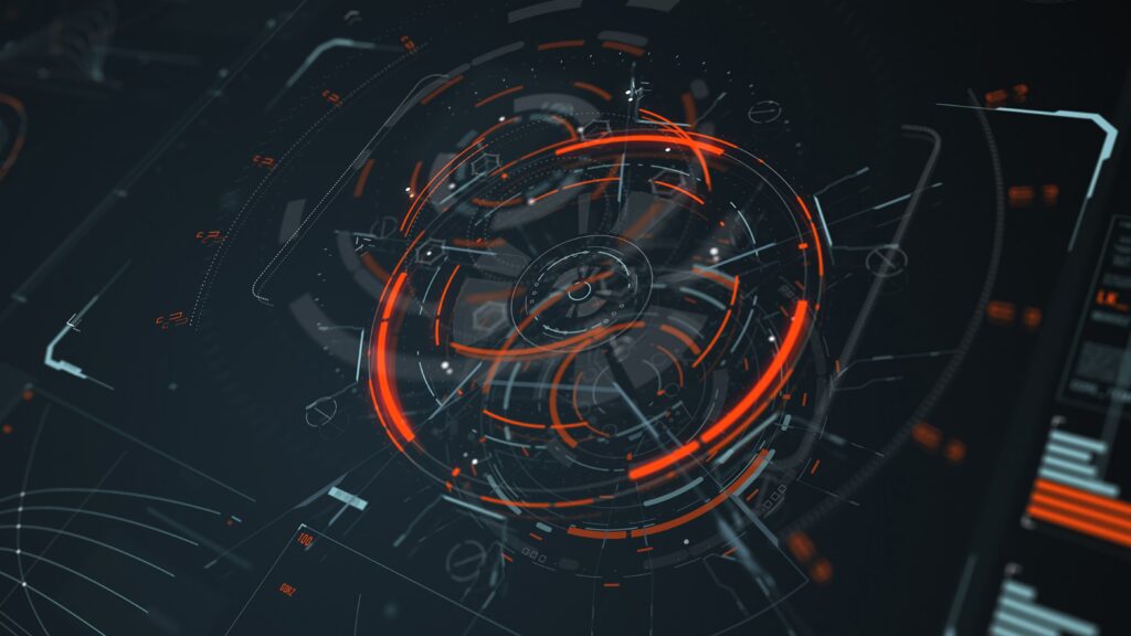 Sleek Sci-Fi Holographic Wallpaper with Red & White Elements