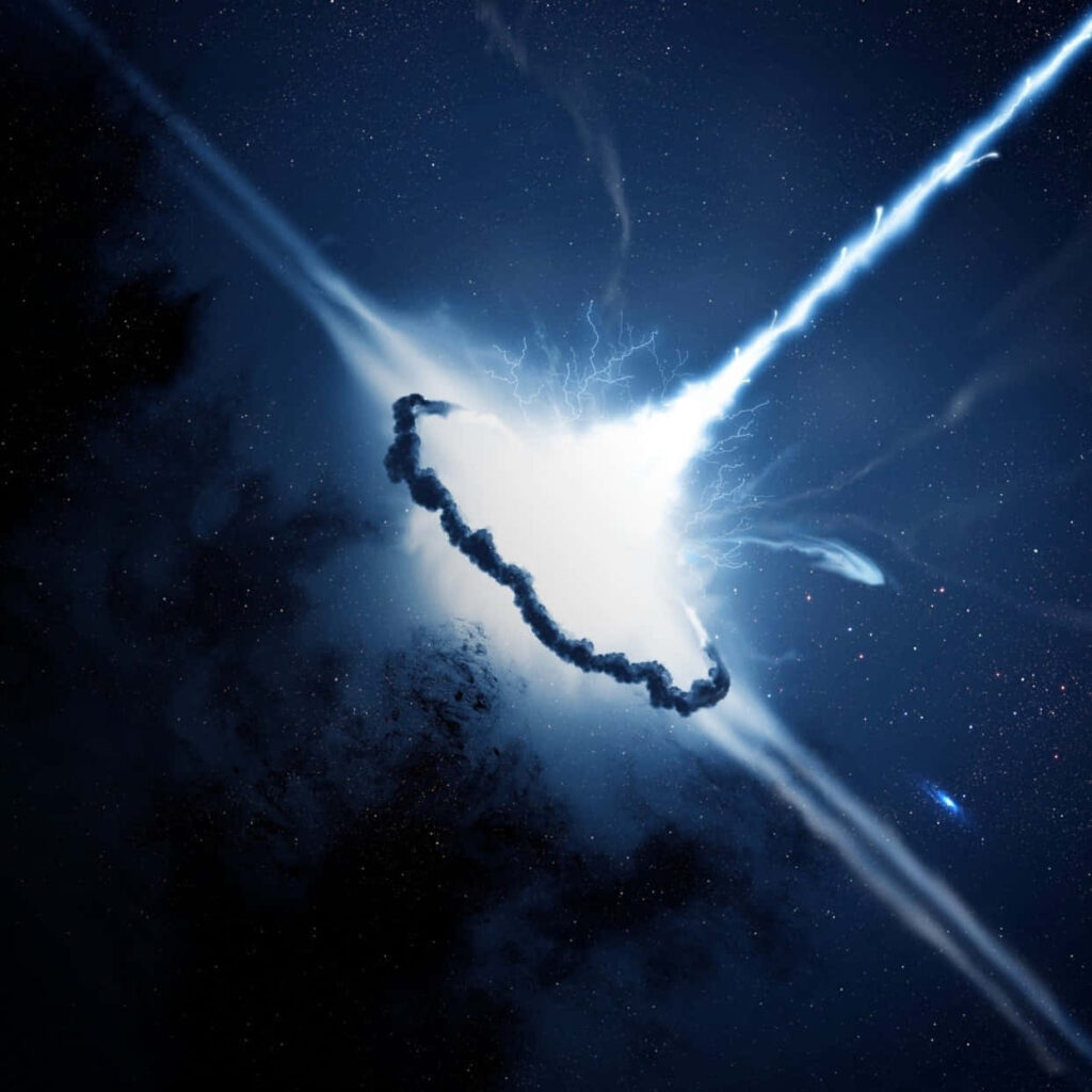 Stunning sci-fi wallpaper of a spacecraft descending amidst dramatic light beams and cosmic energy bursts.