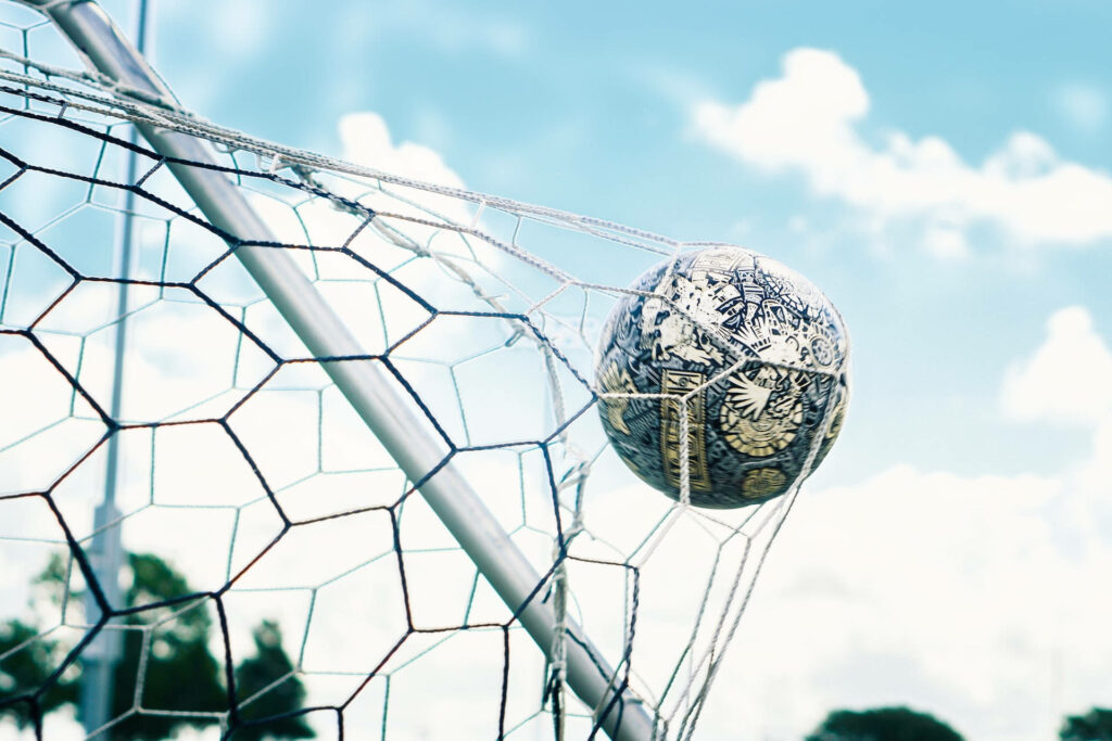 HD soccer wallpaper goal celebration football hitting net blue sky sports background