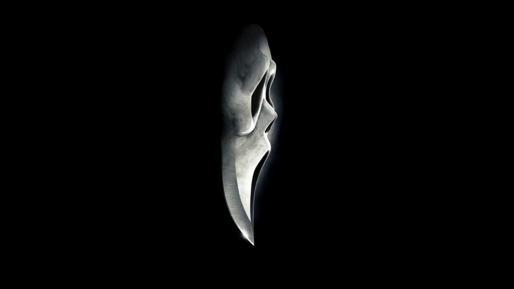 Ghostface Unleashed: A Captivating Promotional Poster for Scream 4 Exposing the Sinister Knifelike Mask of the Menacing Killer Wallpaper