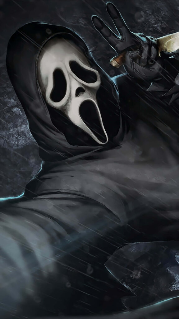 Menacing Ghostface: A Haunting Background Photo in High Resolution Wallpaper