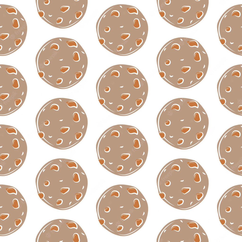 Delightful Cookie Artistry: Vibrant Cartoon Patterns with Almond Nut Accents in a Captivating Background Wallpaper
