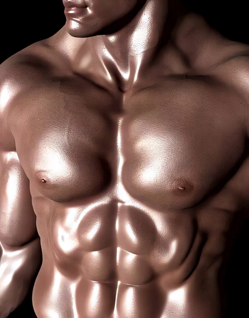 Sculpted chest and defined abs of bodybuilder highlighting powerful athletic muscles in HD Wallpaper