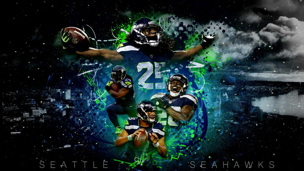 Dynamic Gridiron Art: Mesmerizing Seattle Seahawks Backdrop Featuring NFL Star Richard Sherman Wallpaper