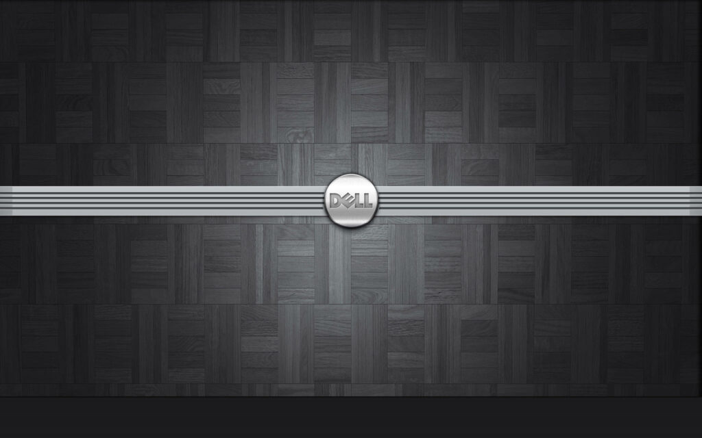 Dell Laptop: Secure Silver Emblem on Sleek Black Wood Backdrop Wallpaper