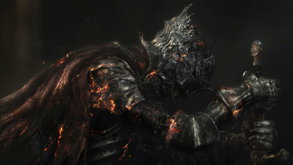 Fearsome Warrior in Majestic Armor: A 4K Wallpaper from the Abyss of Dark Souls III