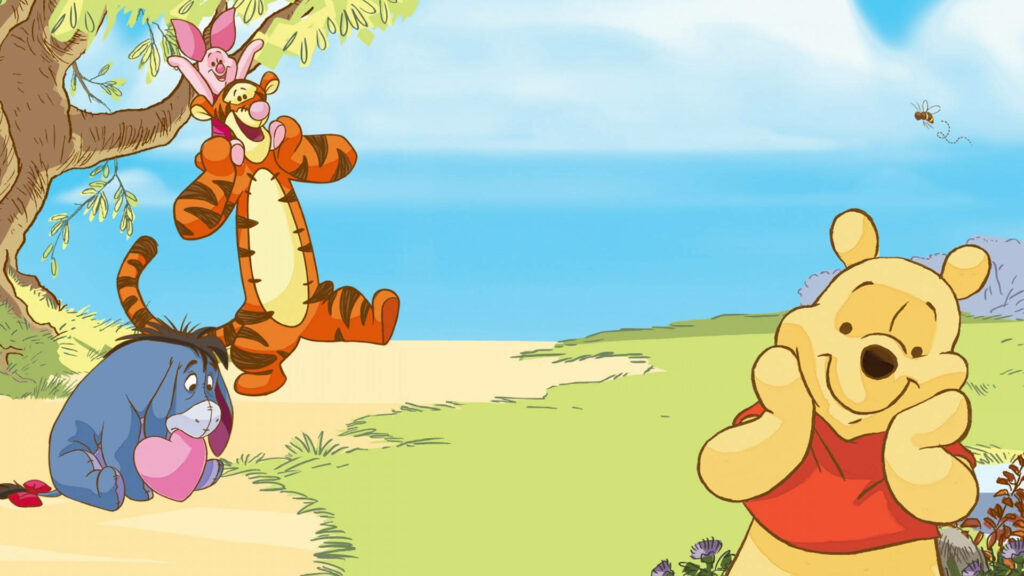 Seaside Adventure with Disney's Winnie and Friends: A Charming Desktop Backdrop Wallpaper
