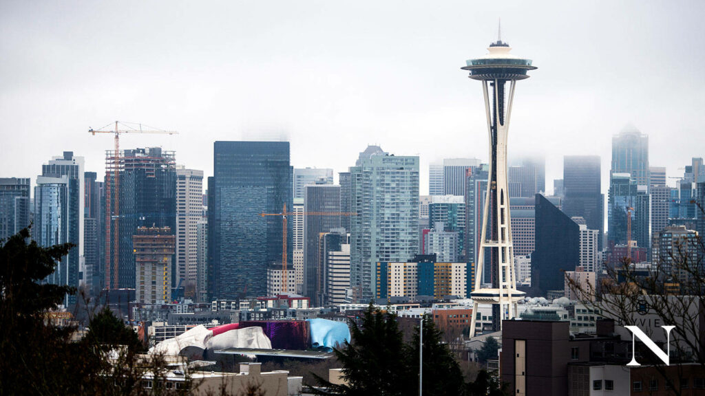 Scenic Seattle Skyline Wallpaper: Space Needle & Skyscrapers Background