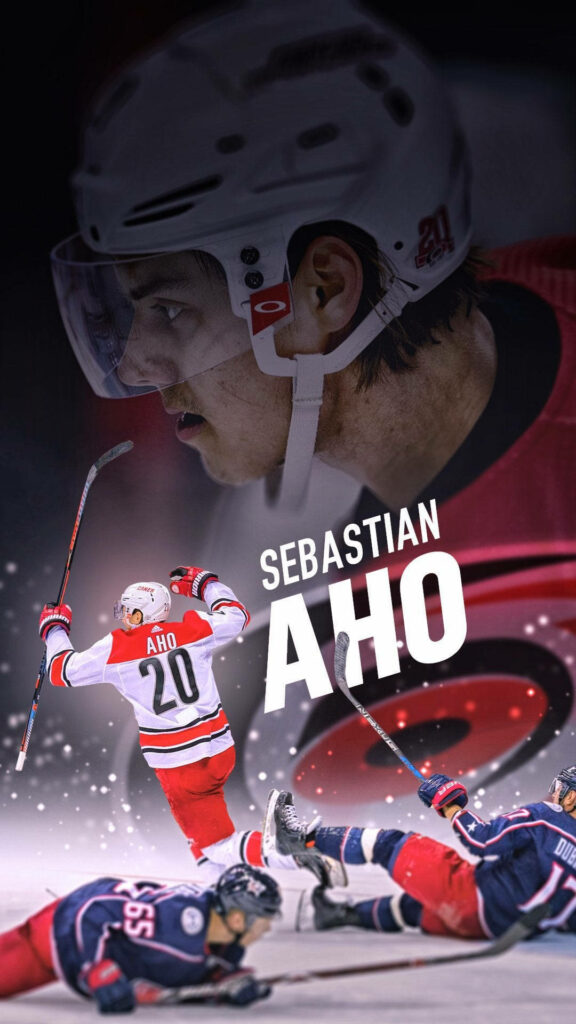 Sebastian Aho Carolina Hurricanes ice hockey digital art wallpaper dynamic action close-up