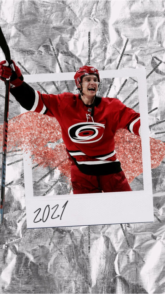 Sebastian Aho Carolina Hurricanes celebrating dynamic wallpaper textured metallic background red brushstroke
