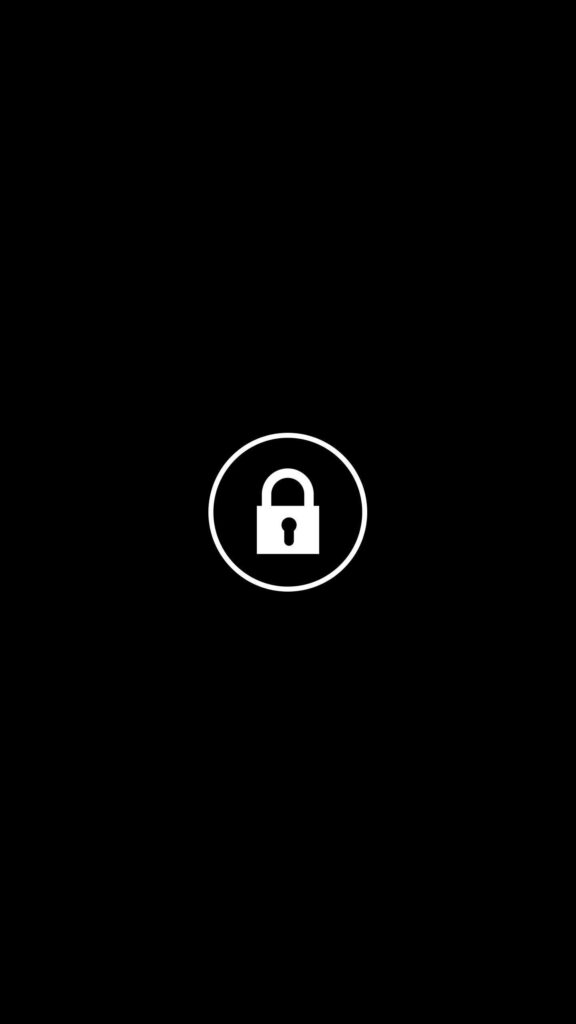 Minimalist white padlock icon on black background secure privacy lock screen wallpaper design