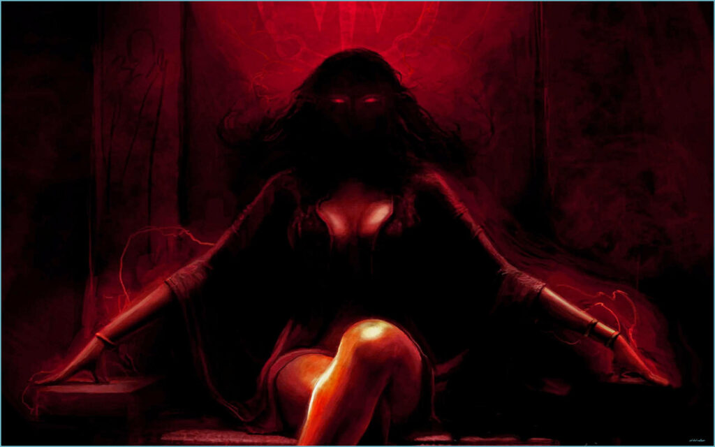 Cool Devil Queen Reigns in Darkness: Bewitchingly Daring Art Portrait Wallpaper