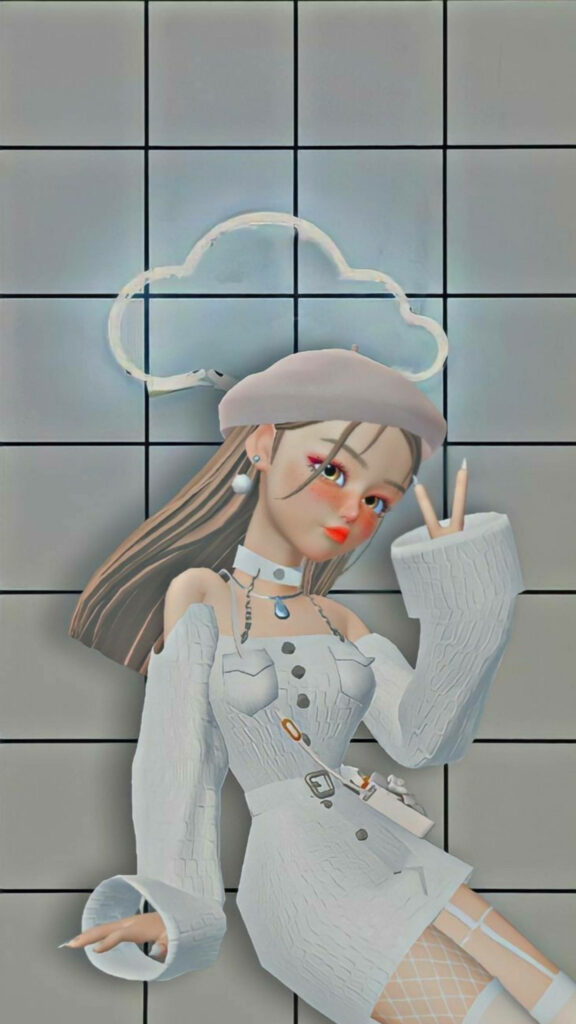Fashion-forward Zepeto character rocks chic ensemble with a touch of quirkiness against neon-lit backdrop Wallpaper