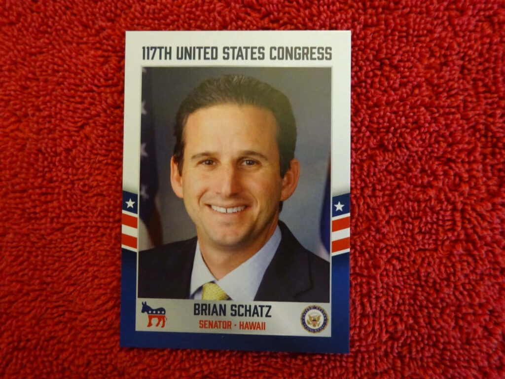 Professional portrait of Senator Brian Schatz Hawaii on 117th Congress card with patriotic design Wallpaper
