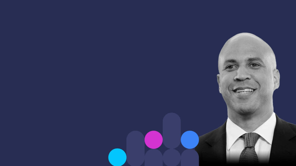 Senator Cory Booker wallpaper with navy blue background modern geometric shapes inspiring leadership
