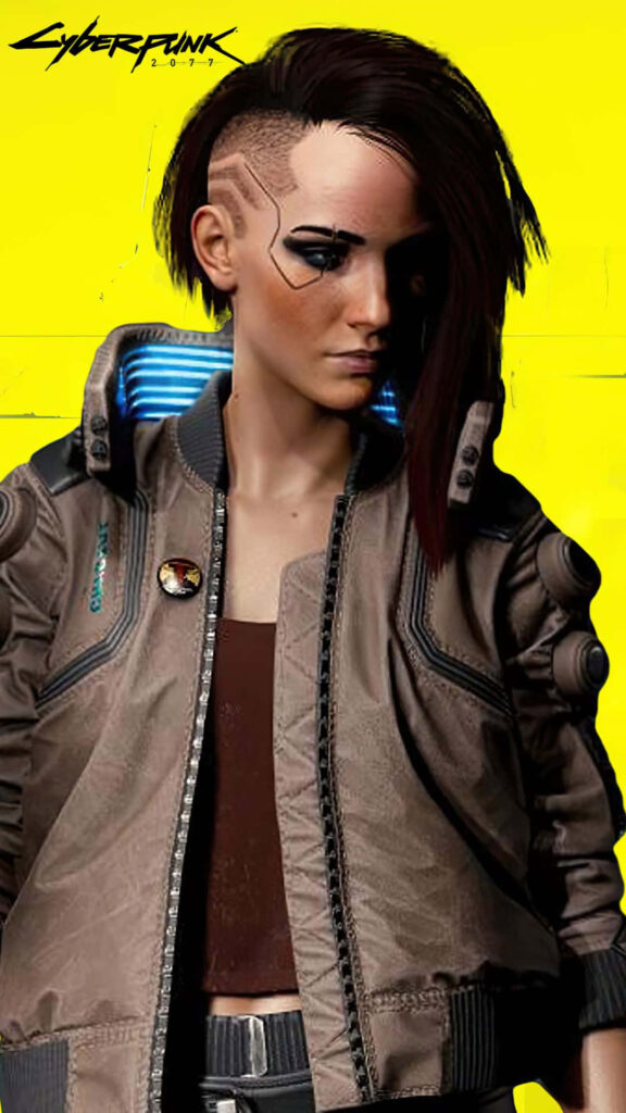 Yellow Hued Cyberpunk 2077 Image: V's Bold Backdrop for Android Gadgets Wallpaper