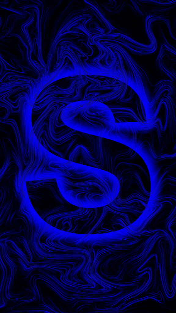Flowing Lines: An Abstract Symphony of Blue and Black with a Letter S Glow Wallpaper
