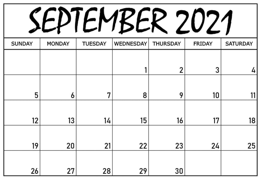 September 2021 calendar wallpaper with clean white background bold black text minimalist design