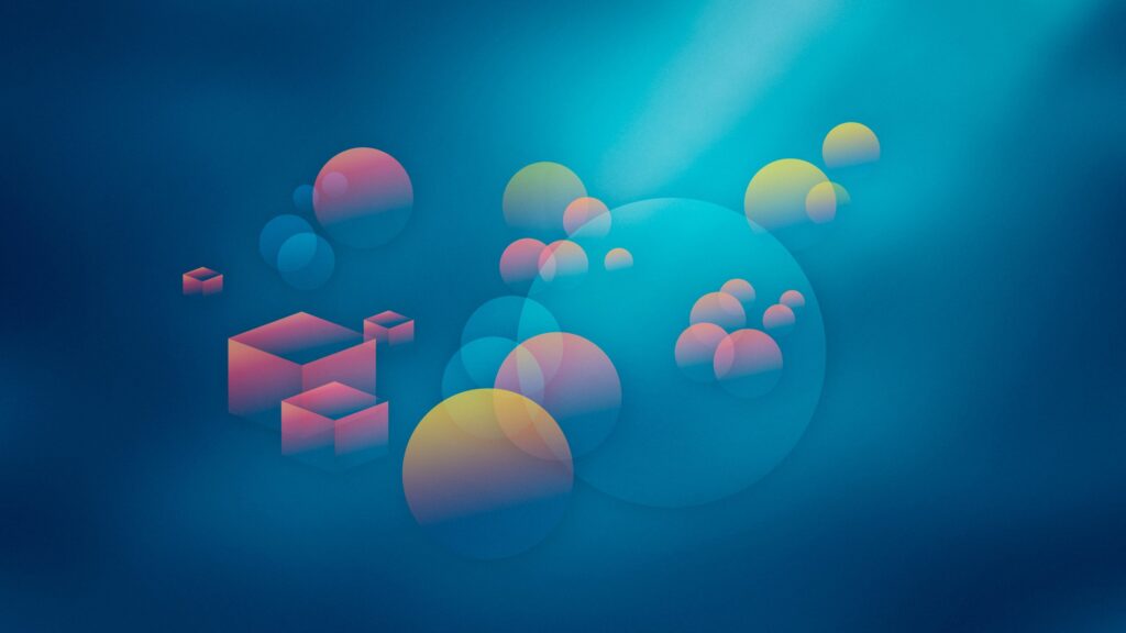 Vibrant Geometric Shapes on Serene Blue Background Wallpaper