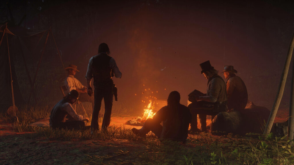 Serene Bonfire Gathering - Red Dead Redemption 2 4K Wallpaper Background