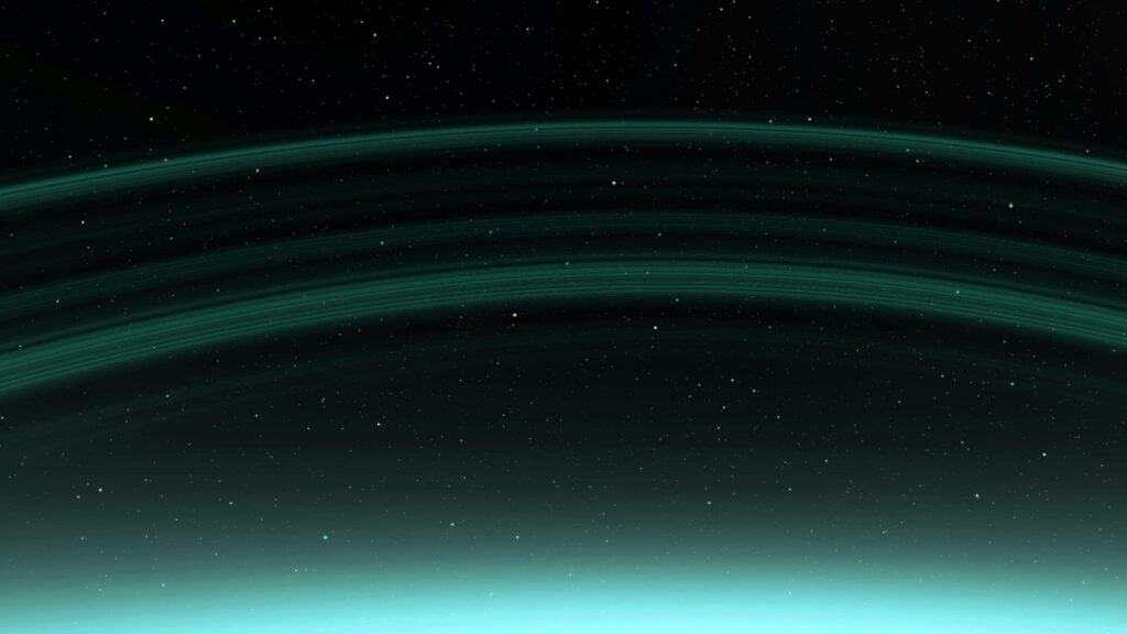 Serene 4K Wallpaper: Teal Rings of Saturn in Cosmic Background