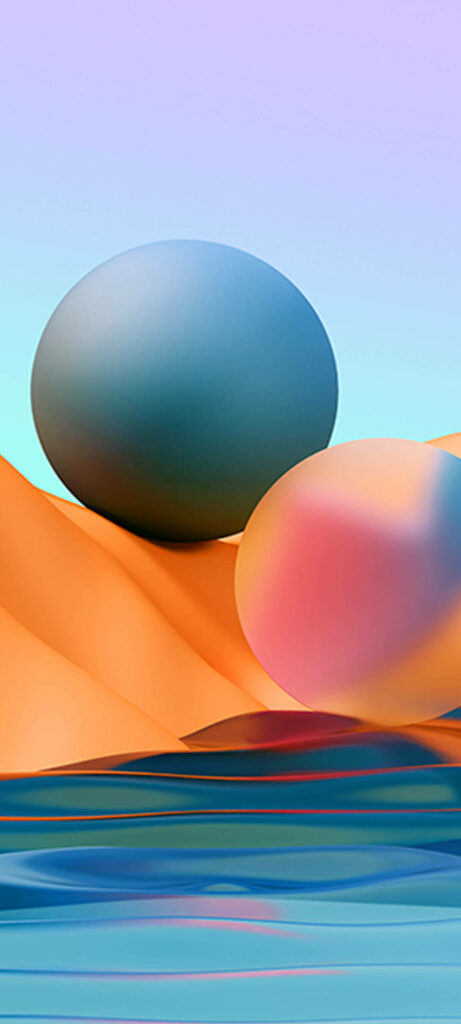 Serene Abstract Wallpaper with 3D Balls & Pastel Gradient Sky