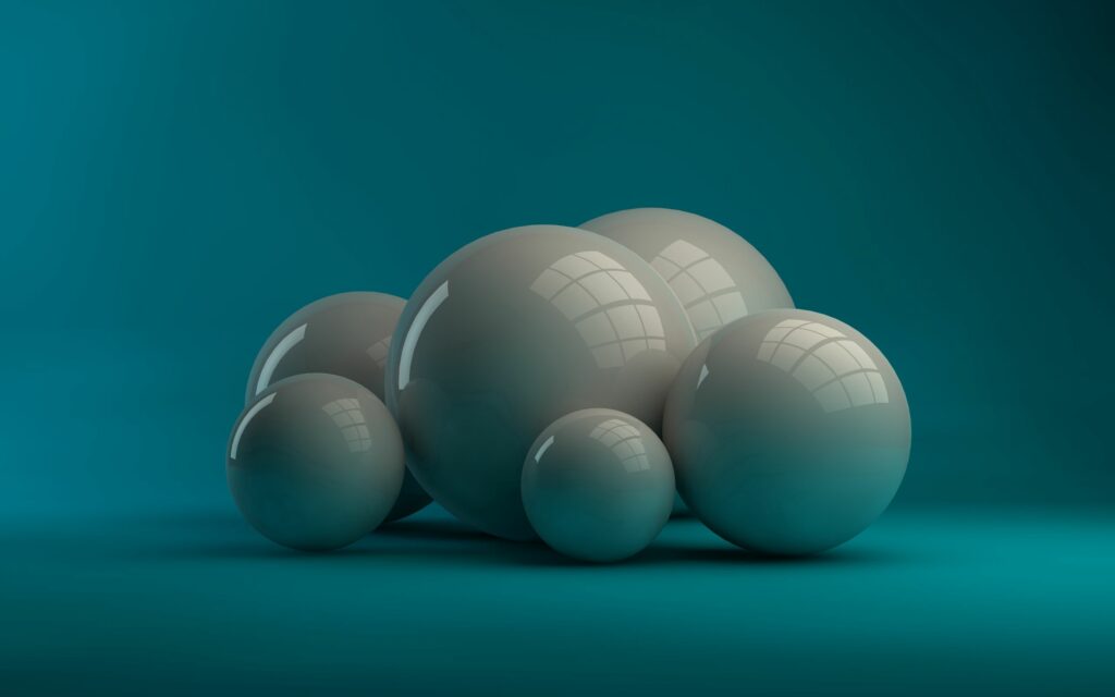 Serene Teal Background with Glossy Reflective Spheres Wallpaper