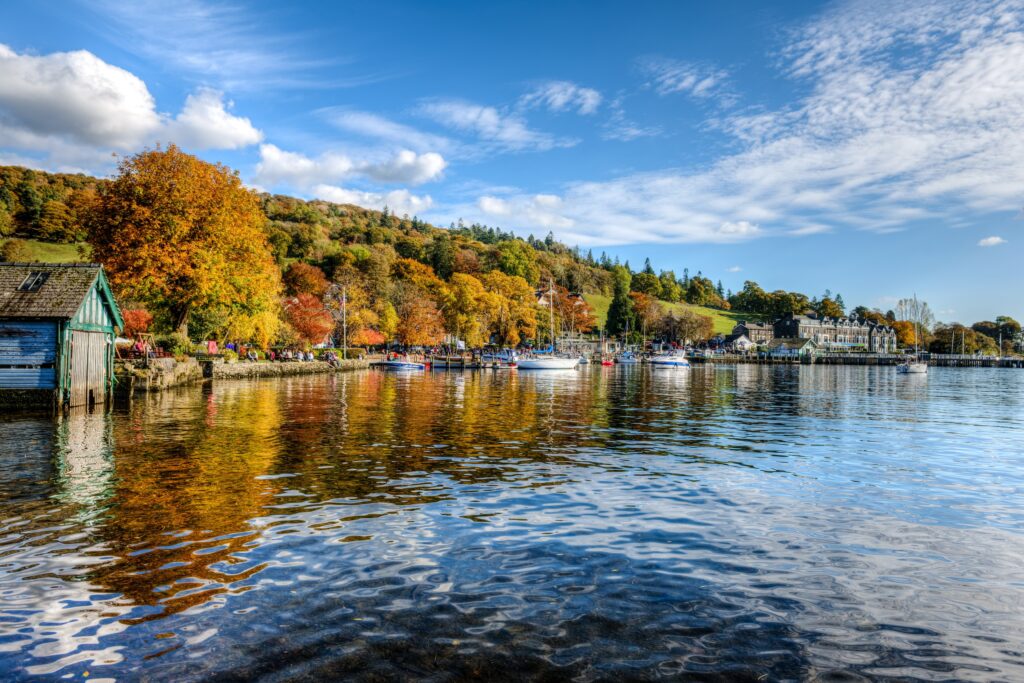 Autumn Riverside Wallpaper: Serene Ambleside, England Scene